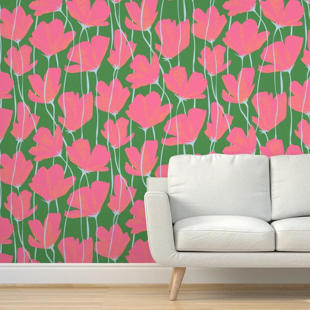 Peel and Stick Poppy Meadows Wallpaper - Pink product