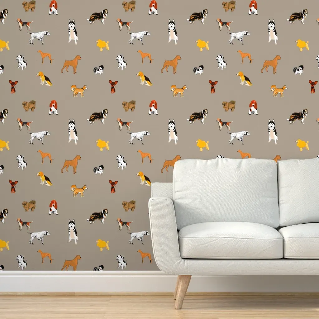 Peel and Stick Puppies Dogs Pattern Wallpaper - Beige product