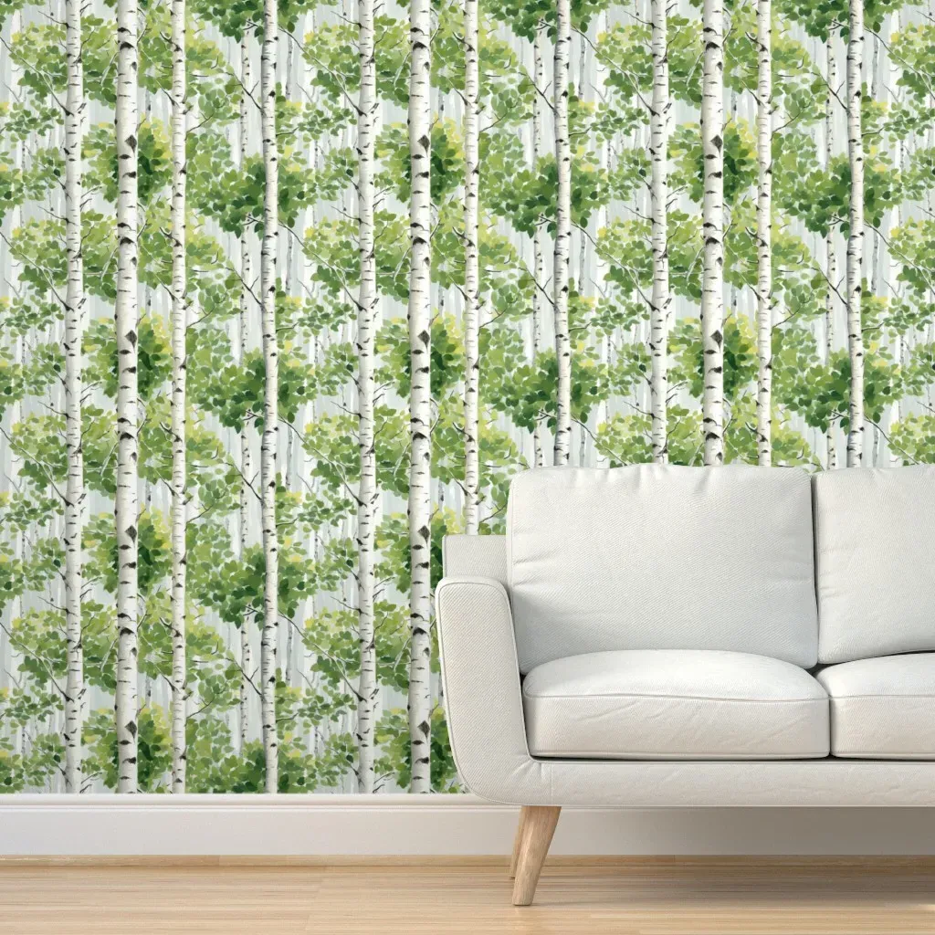 Peel and Stick Quaking Aspens Wallpaper - Green, White product