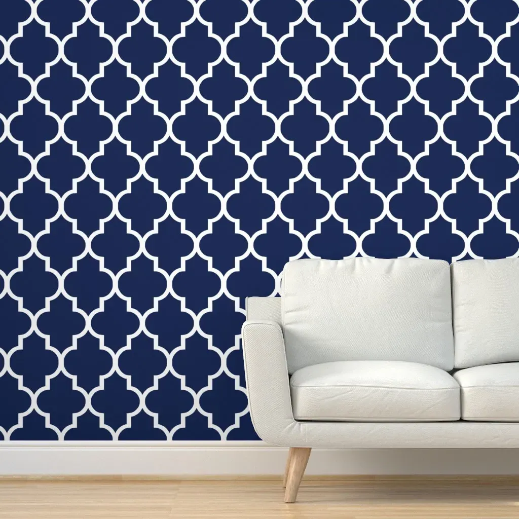 Peel and Stick Quatrefoil Wallpaper - Navy Blue, White product