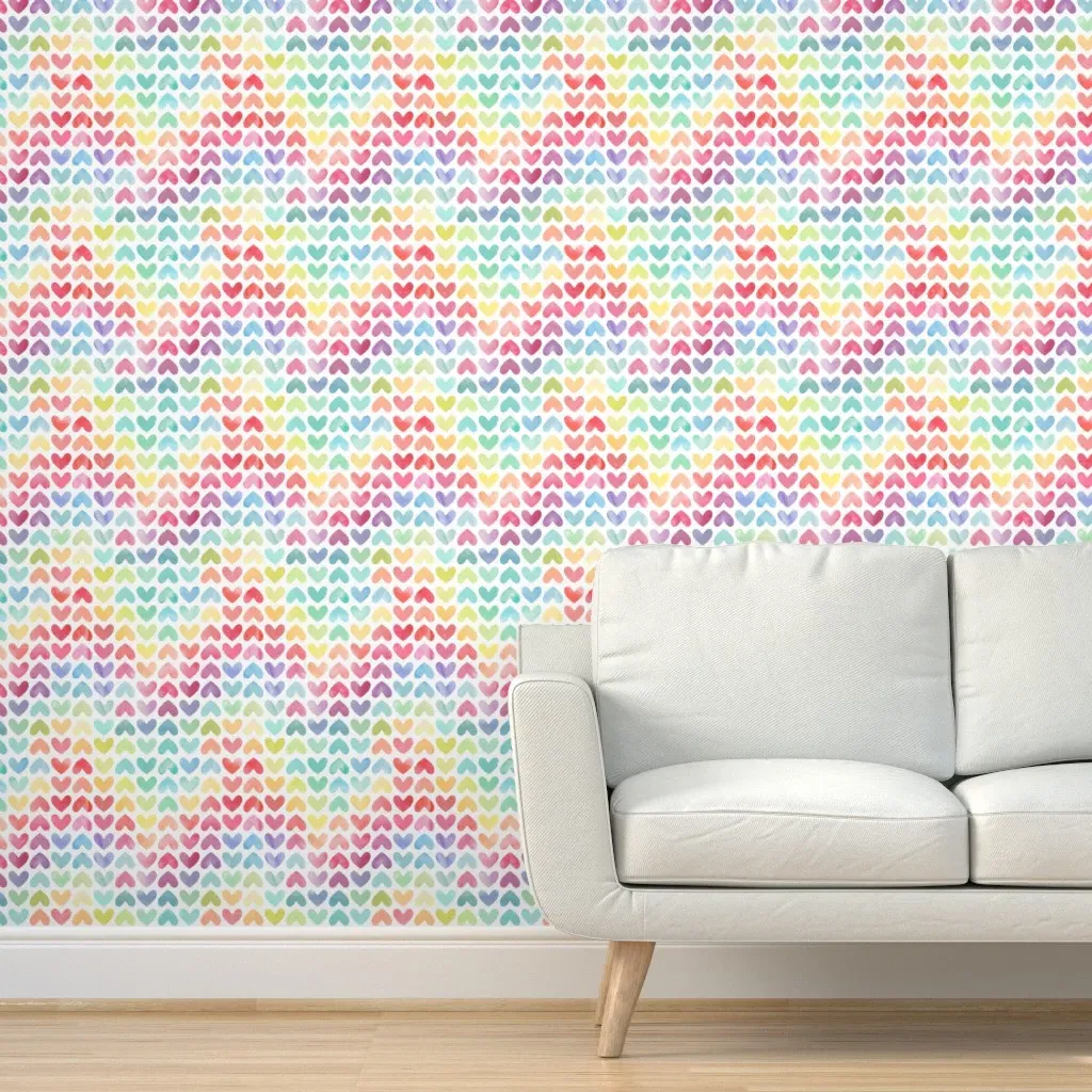 Peel and Stick Rainbow Hearts Wallpaper - Removable product