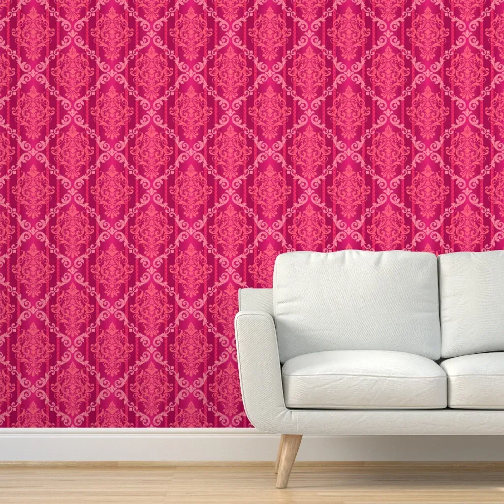 Peel and Stick Red Damask Floral Wallpaper - Pink product