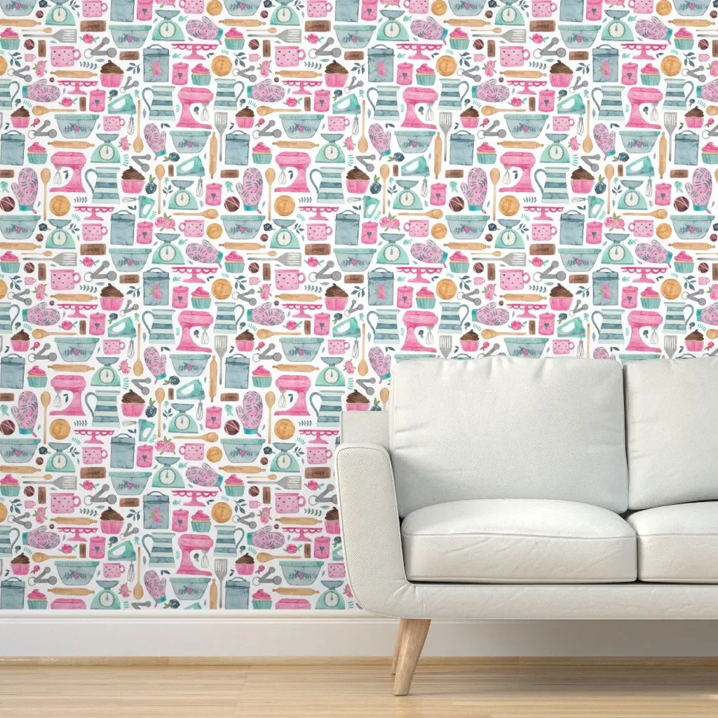 Peel and Stick Removable Wallpaper Baking Pattern - Pink product