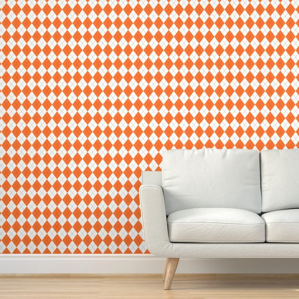 Peel and Stick Removable Wallpaper - Orange, Argyle product