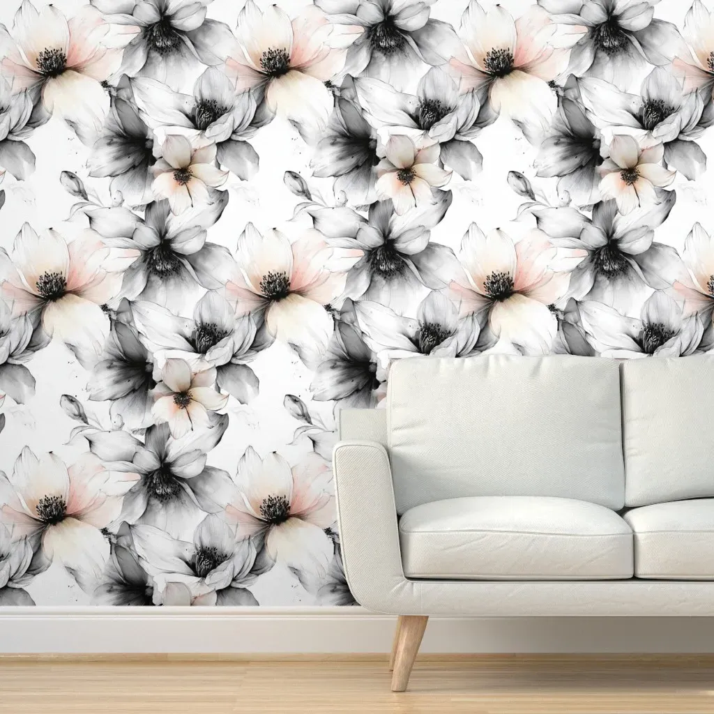 Peel and Stick Removable Wallpaper - Pastel Gray Blooms product