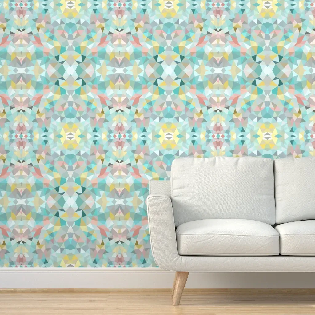 Peel and Stick Removable Wallpaper - Pastel Tris, Green, Blue, Brown product