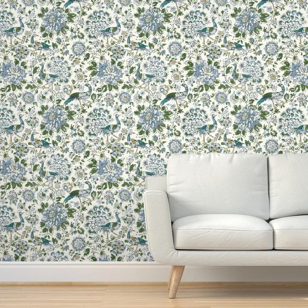 Peel and Stick Removable Wallpaper - Peacock Blue & Olive product