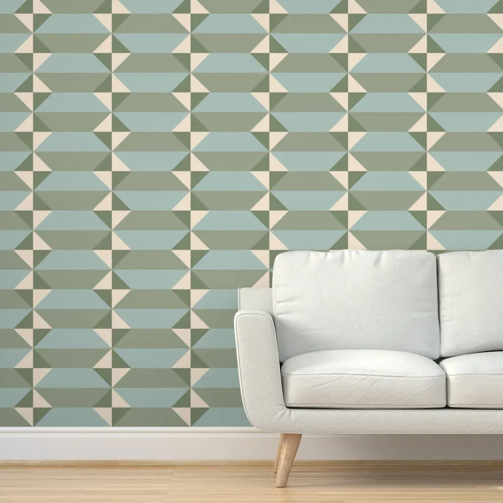 Peel and Stick Removable Wallpaper - Teal, Boho Trapeze Triangles product