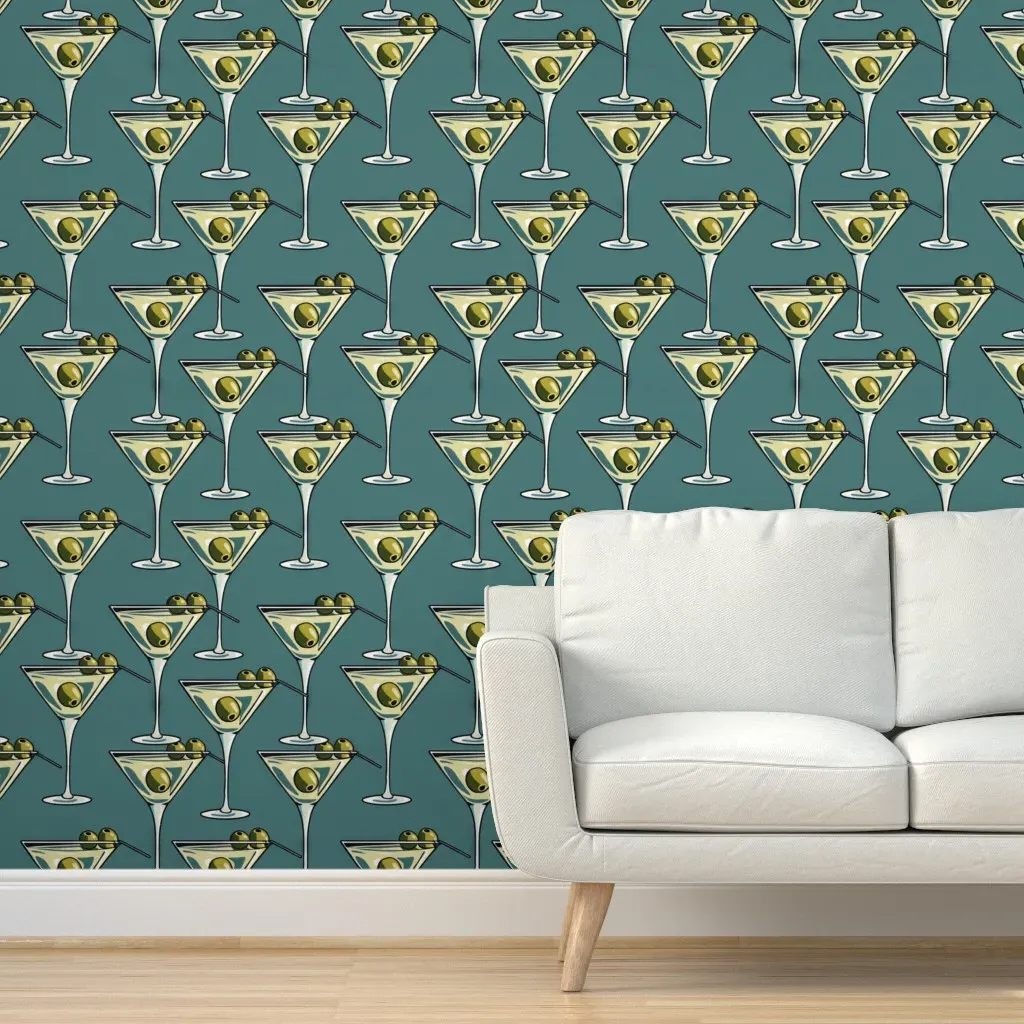 Peel and Stick Repeating Martini Wallpaper - Pale Yellow product