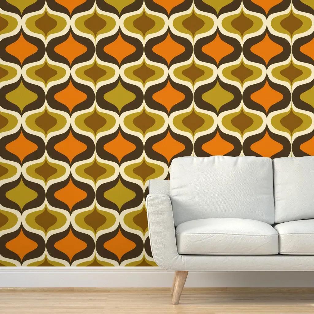 Peel and Stick Retro Curves Wallpaper - Orange, Brown product