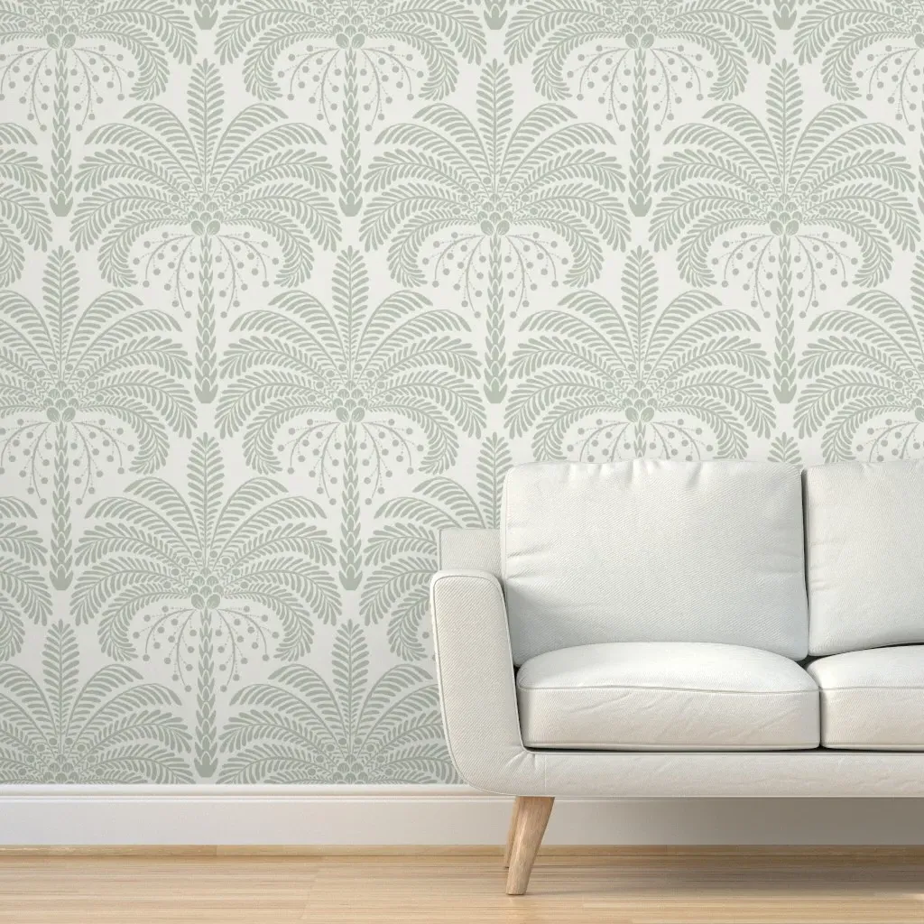 Peel and Stick Retro Palms Wallpaper - Sage Green product