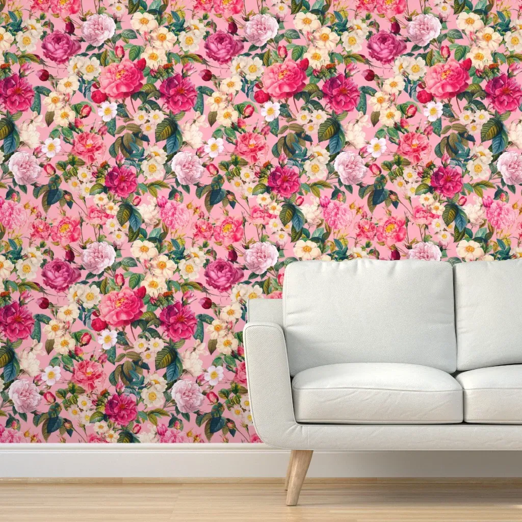 Peel and Stick Rose Garden Removable Wallpaper - Pink product