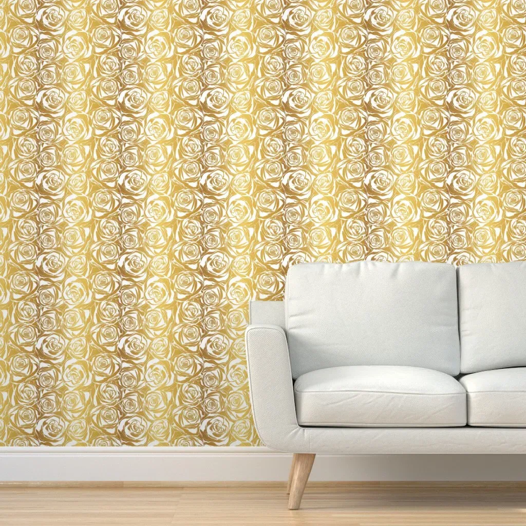 Peel and Stick Rose Pattern Wallpaper - Gold, White product