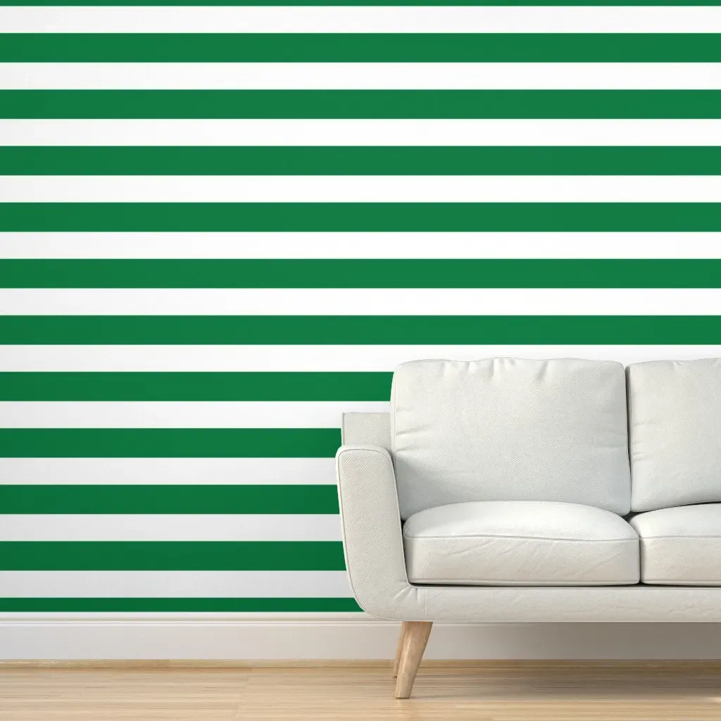 Peel and Stick Rugby Stripe Removable Wallpaper - Kelly Green, White product