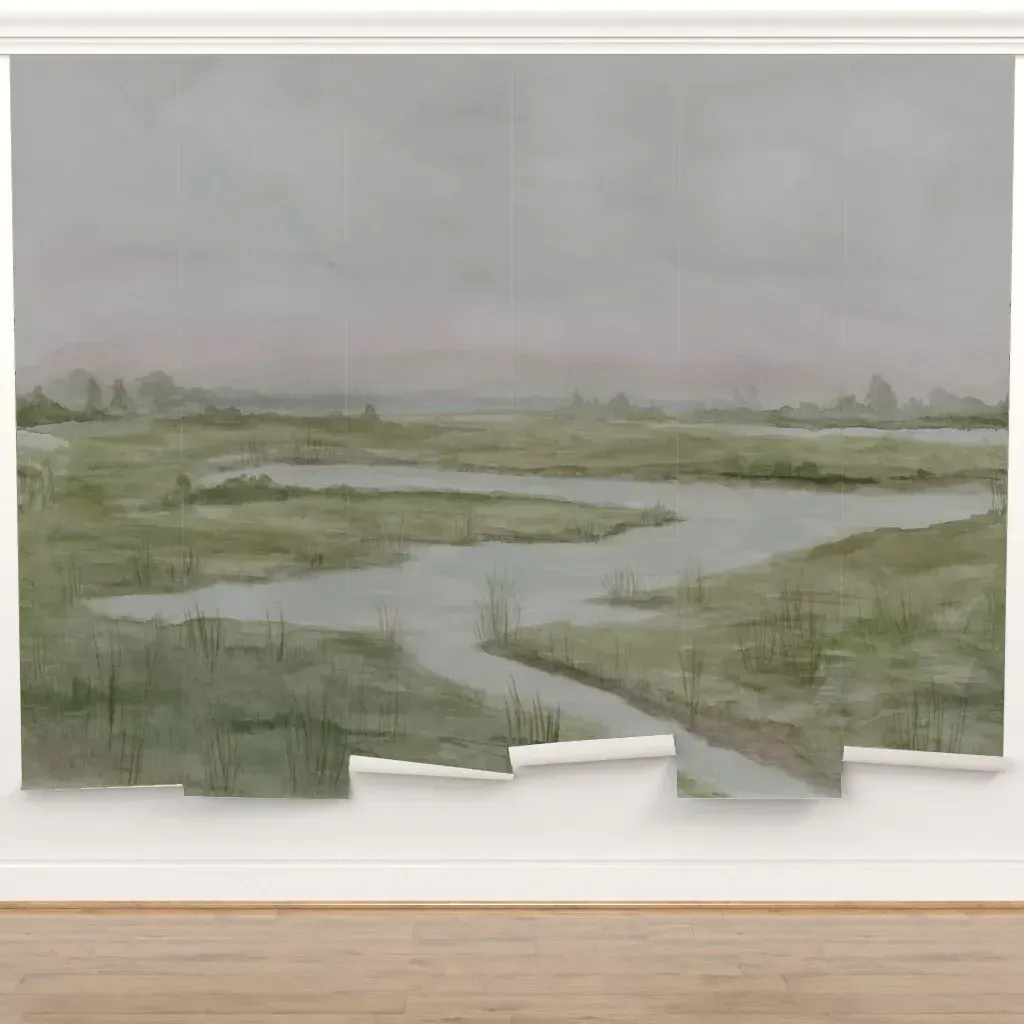Peel and Stick Salt Marsh Wall Mural - Natural Greens product