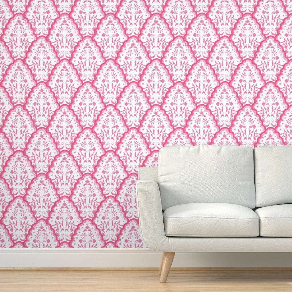 Peel and Stick Scallop Paisley Wallpaper - Pink product