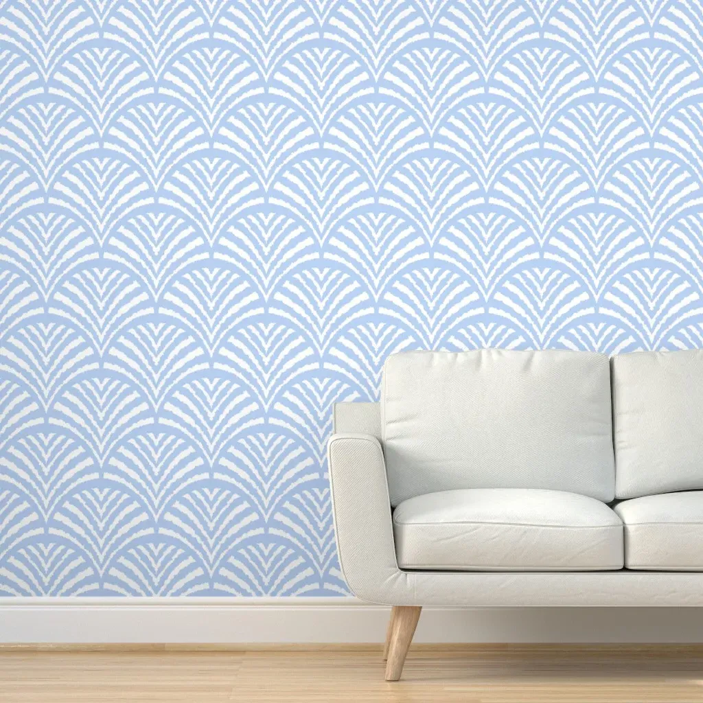 Peel and Stick Scallop Pattern Wallpaper - White, Pastel Navy Blue product