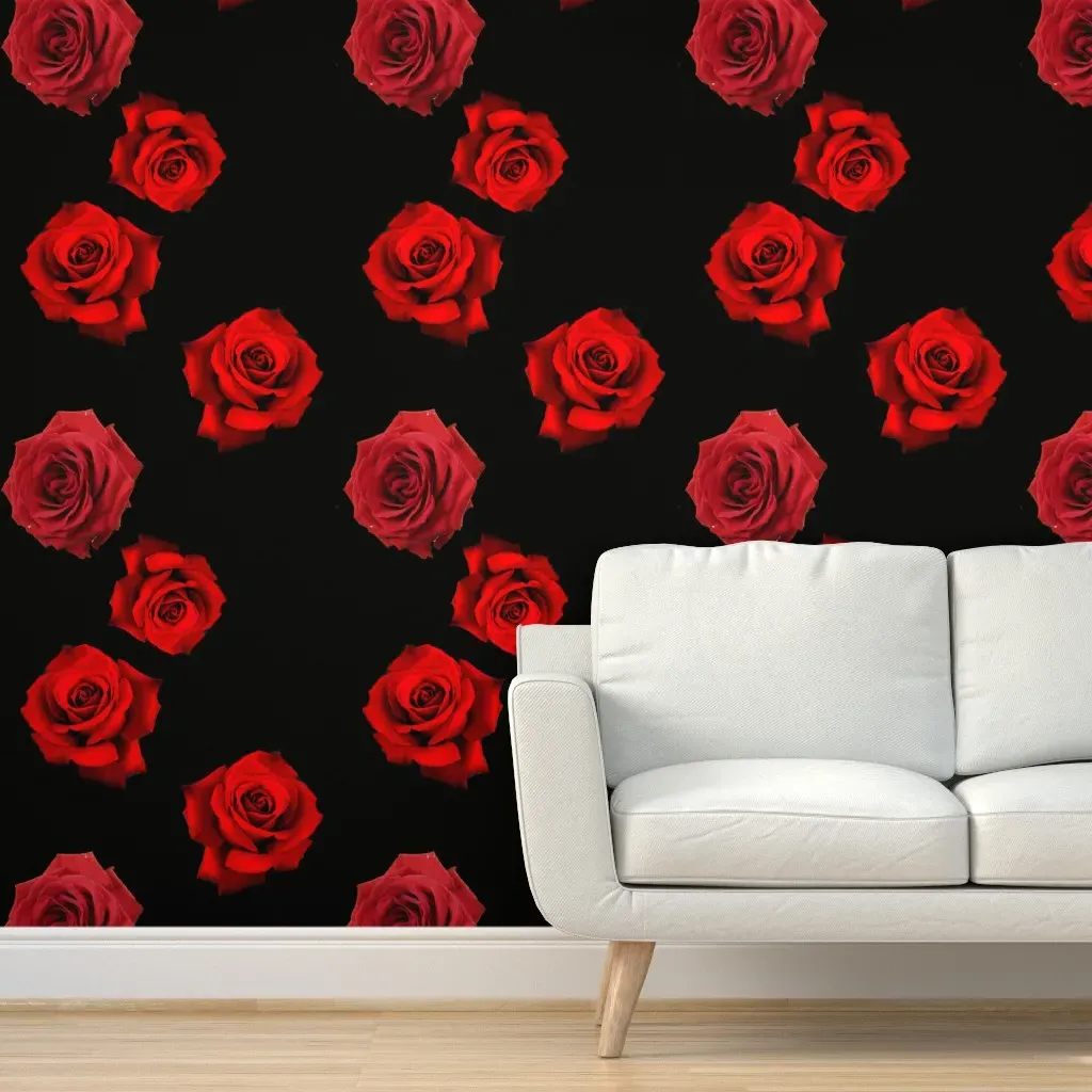 Peel and Stick Scattered Red Roses Wallpaper - Black, Red product