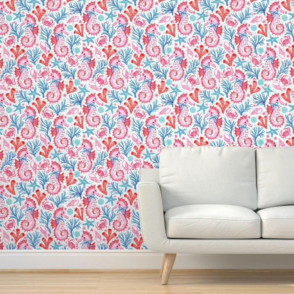 Peel and Stick Seahorse Coquette Removable Wallpaper - Pink product