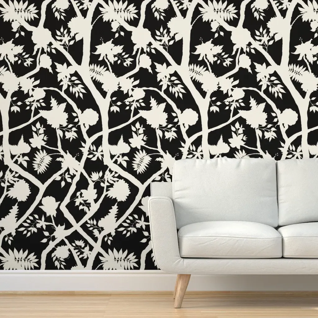 Peel and Stick Silhouette Peony Wallpaper - Black, White product