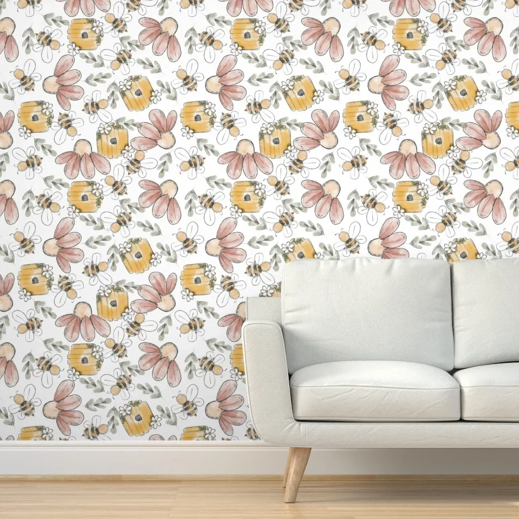 Peel and Stick Sketchy Honey Bee Wallpaper - Yellow Gold product