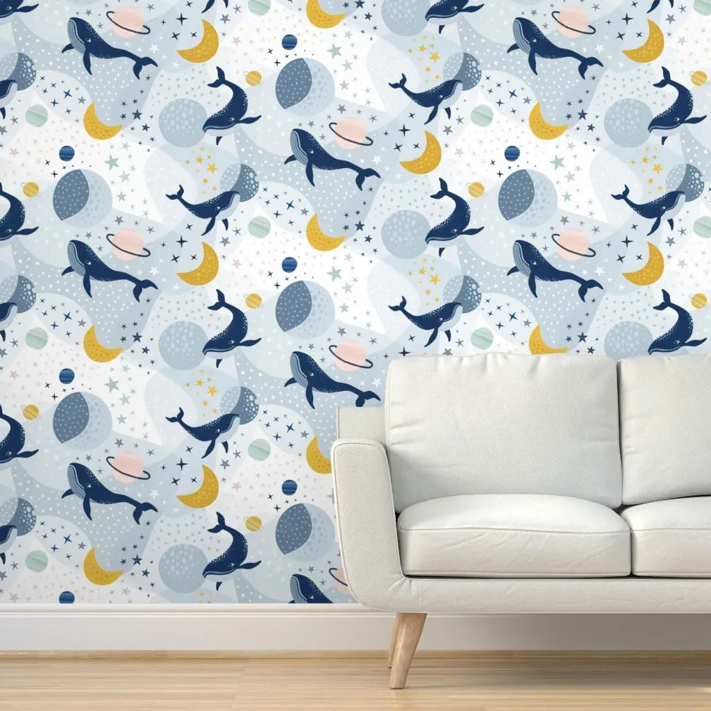 Peel and Stick Space Whales Wallpaper - Blue, White product