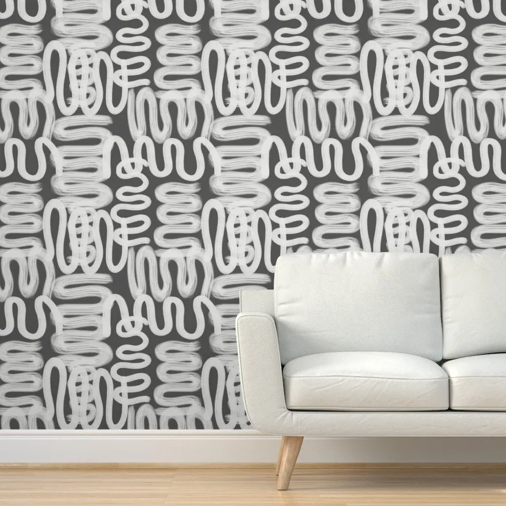 Peel and Stick Squiggle Removable Wallpaper - White on Charcoal product