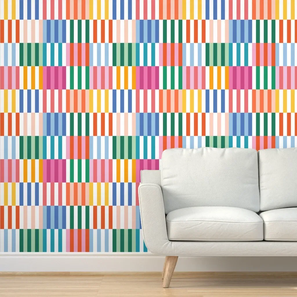 Peel and Stick Stripe Block Wallpaper - White, Multicolor product