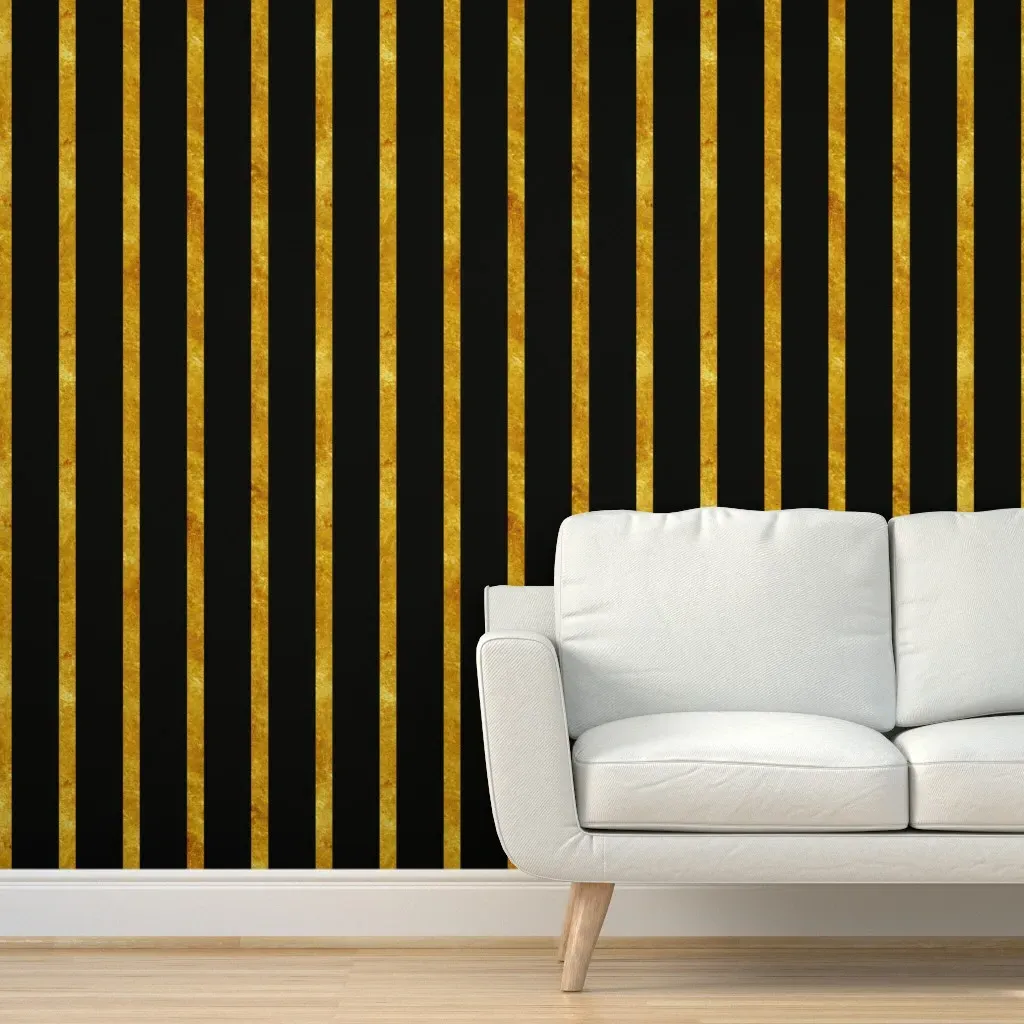 Peel and Stick Stripe Wallpaper Foil Effect - Black, Gold product