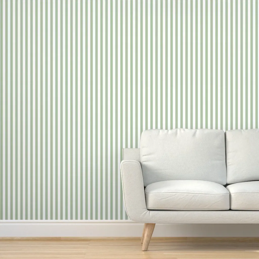 Peel and Stick Stripe Wallpaper Removable - Sage Green, White product