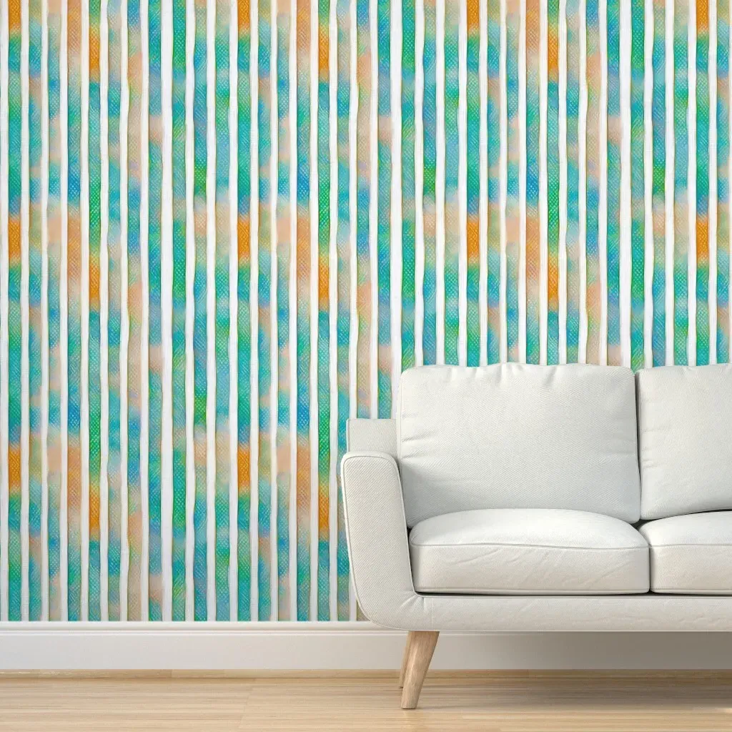 Peel and Stick Stripe Wallpaper Removable - Teal, White product