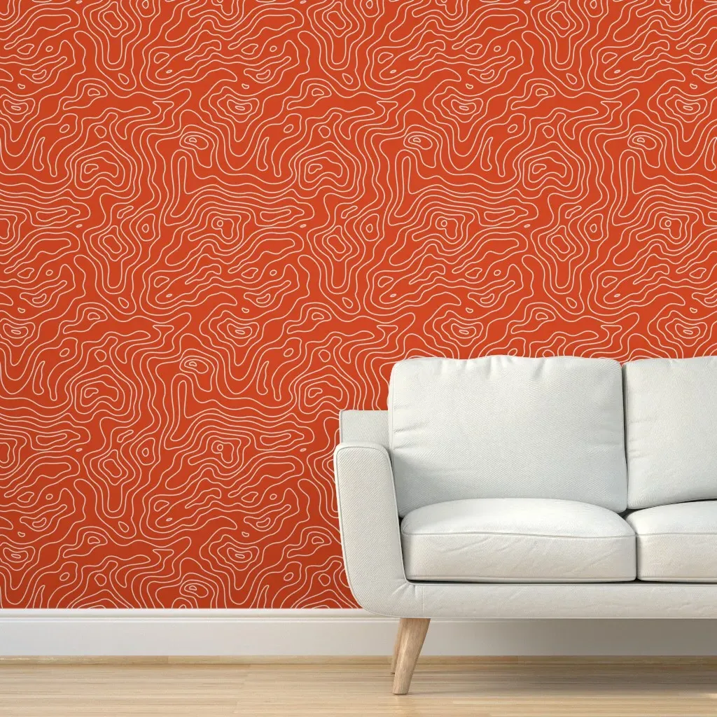 Peel and Stick Stripe Wave Topographic Wallpaper - Red Orange product