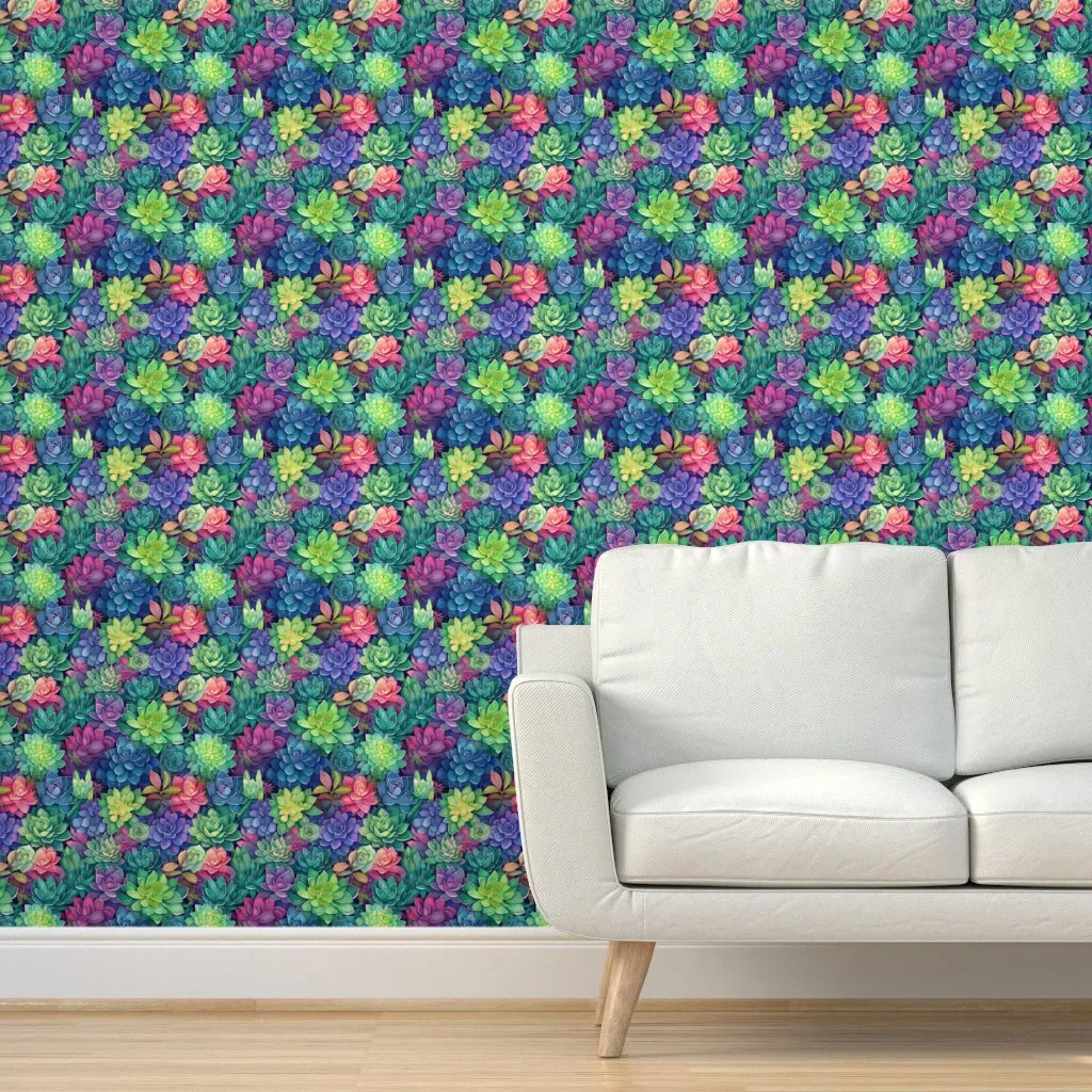 Peel and Stick Succulent Garden Wallpaper - Deep Teal product