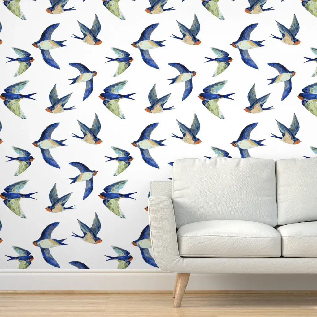 Peel and Stick Swallows Removable Wallpaper - Blue product