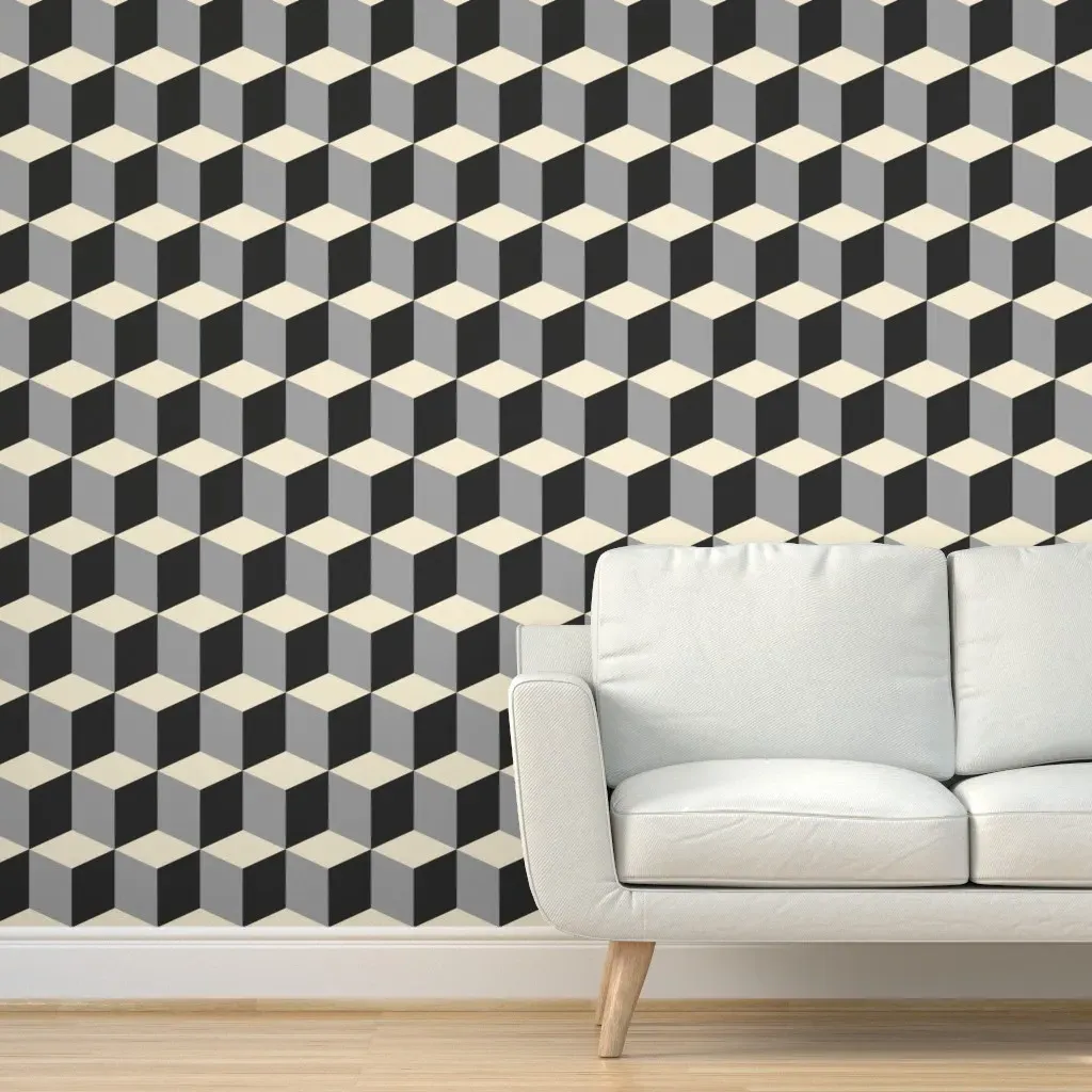 Peel and Stick Tessellated Squares Wallpaper - White, Grey, Black product