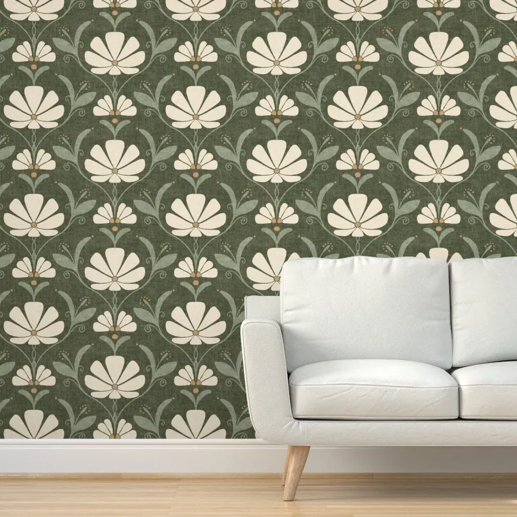 Peel and Stick Textured Folk Art Floral Wallpaper - Cream product