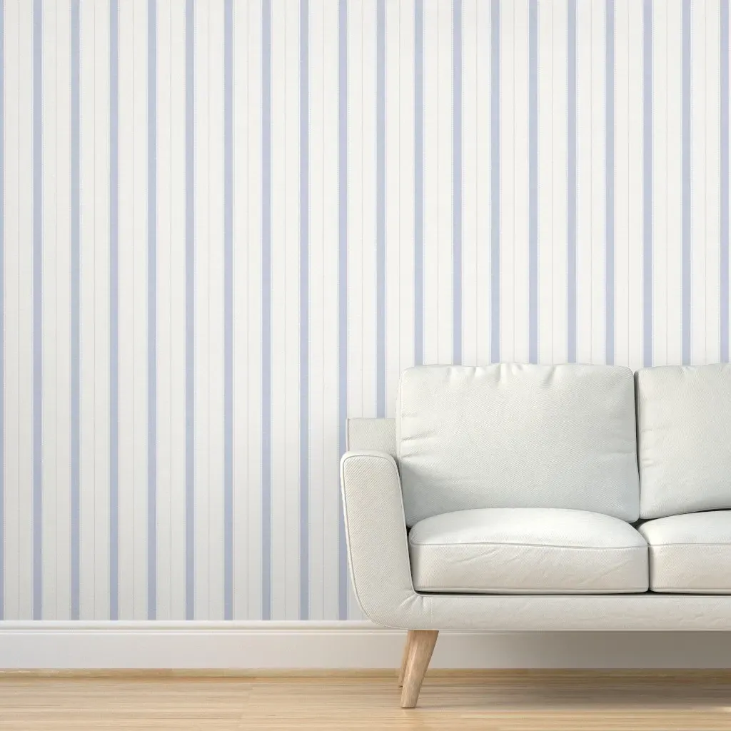 Peel and Stick Ticking Stripe Wallpaper - Blue, Faux Linen product
