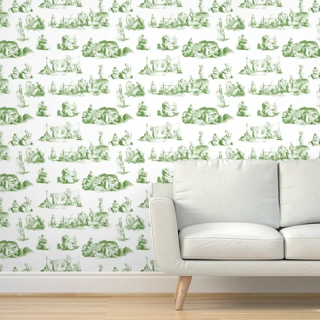 Peel and Stick Toile Basil Wallpaper - Sage Green, Fabric product