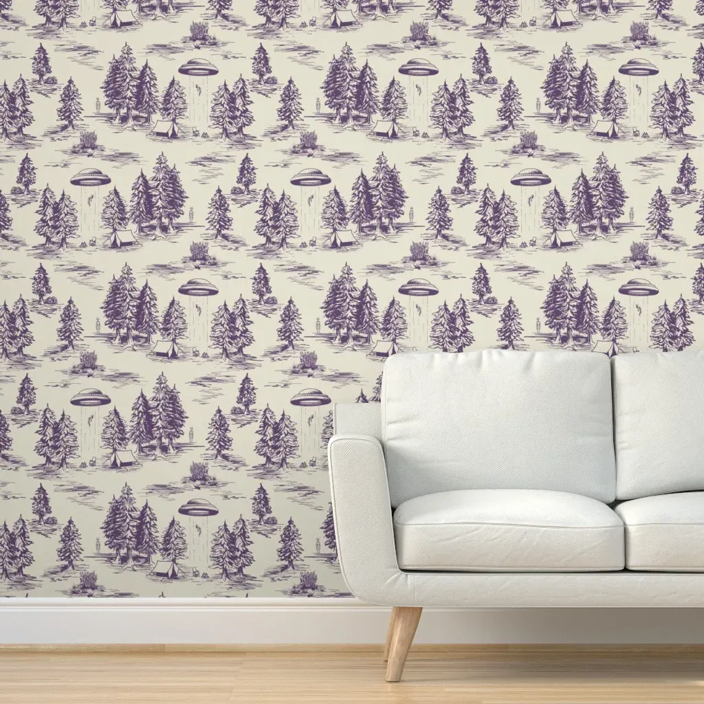 Peel and Stick Toile De Jouy Wallpaper - Purple, White product