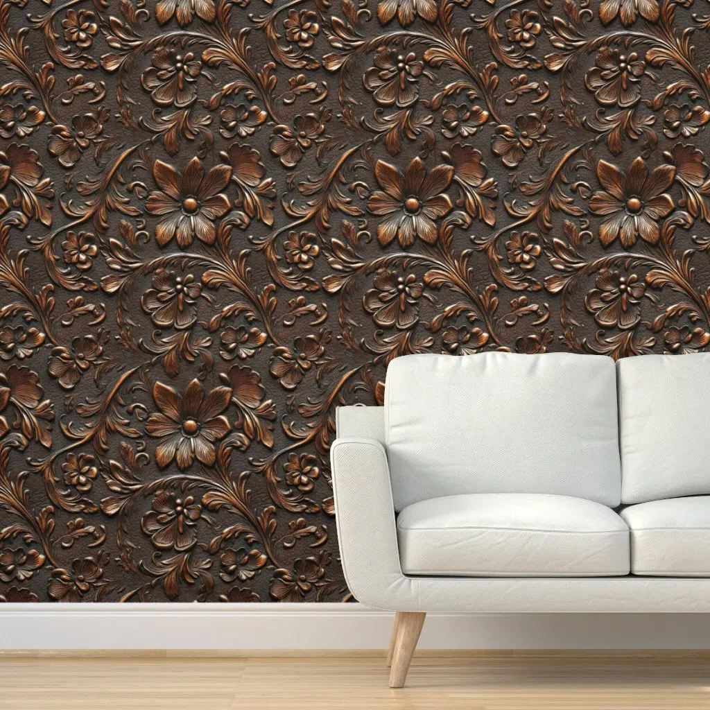 Peel and Stick Tooled Leather Wallpaper - Copper product