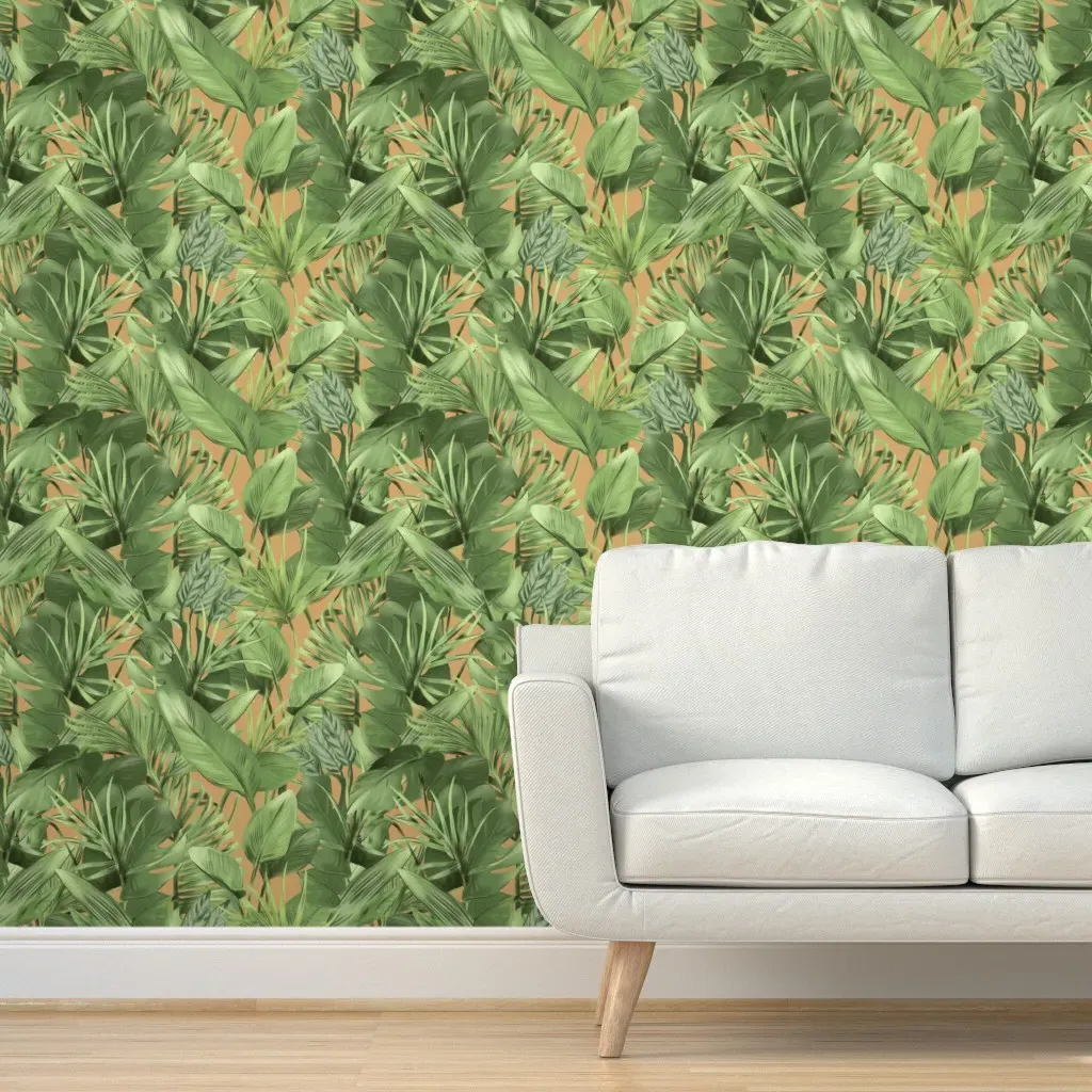 Peel and Stick Tropical Leaves Wallpaper - Green, Orange product