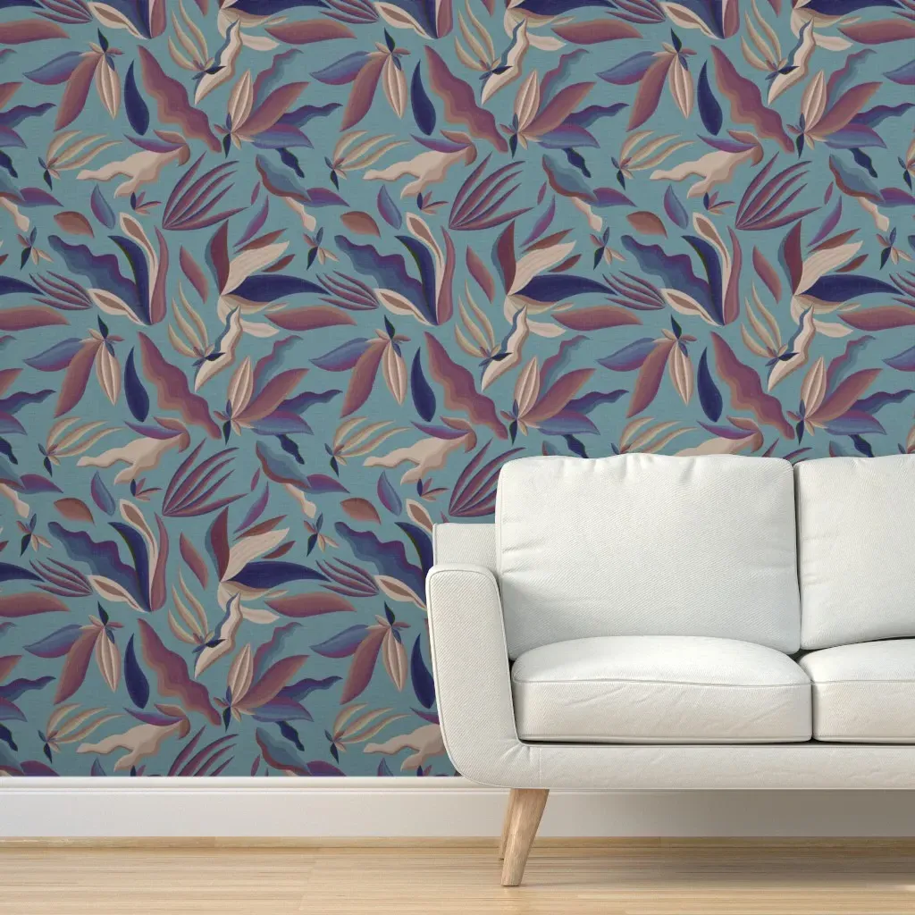 Peel and Stick Tropical Plants Wallpaper - Dusty Blue product