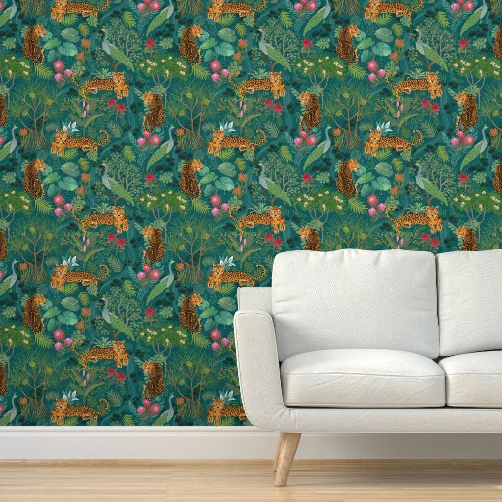 Peel and Stick Untamed Cheetahs Wallpaper - Teal product