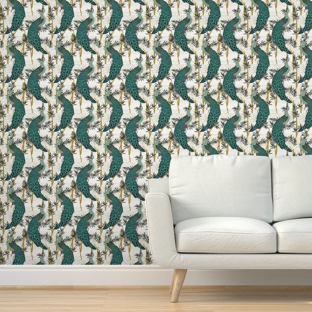 Peel and Stick Velvet Peacock Removable Wallpaper - Teal product