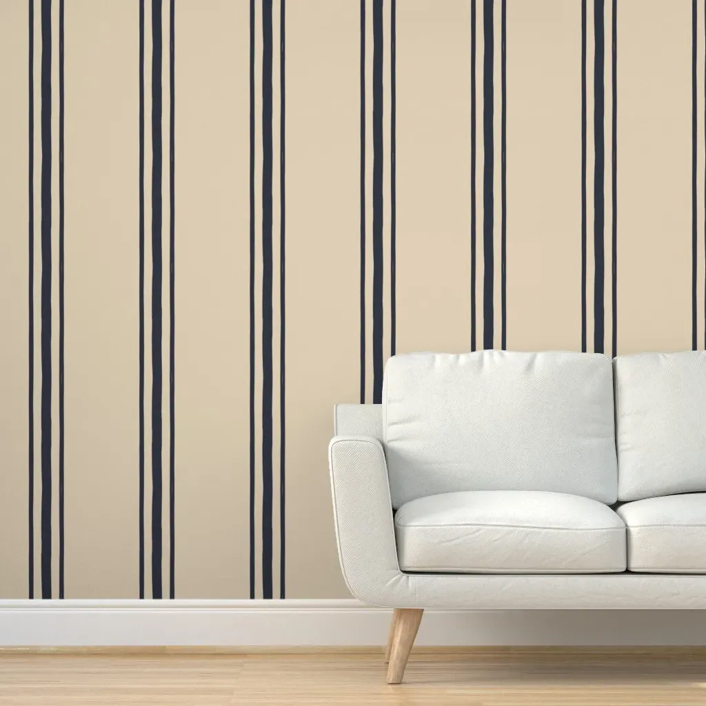 Peel and Stick Vertical Pinstripe Wallpaper - Navy Blue, Beige product