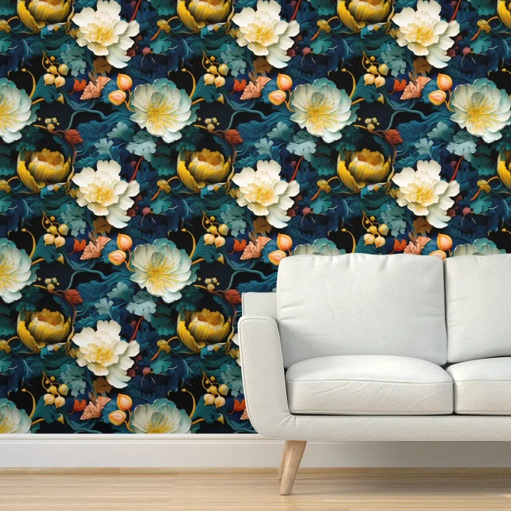 Peel and Stick Victorian Floral Wallpaper - Yellow, White product
