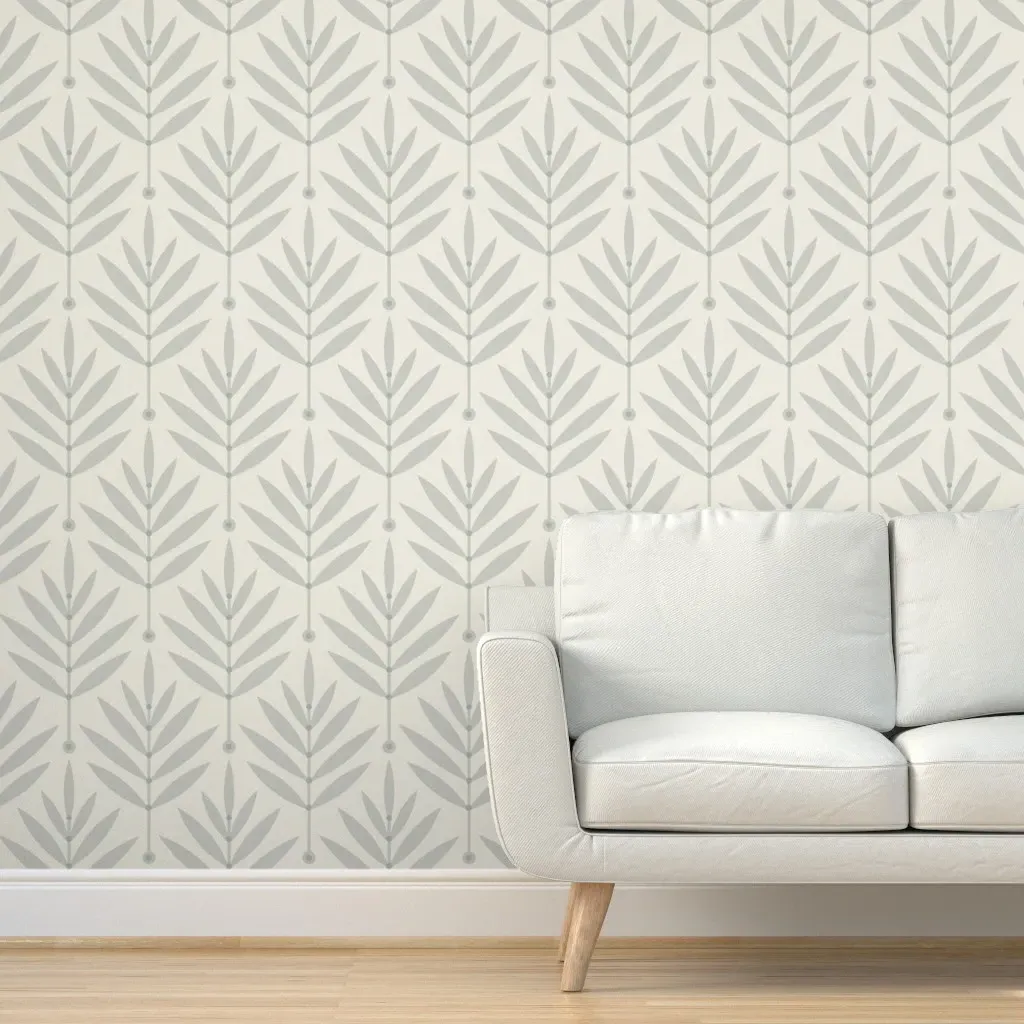 Peel and Stick Vintage Leaves Wallpaper - Light Grey product