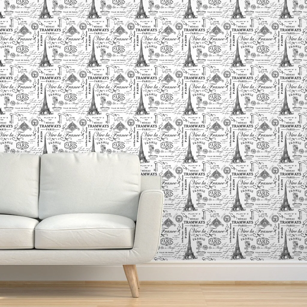 Peel and Stick Vintage Paris Removable Wallpaper - White, Black product