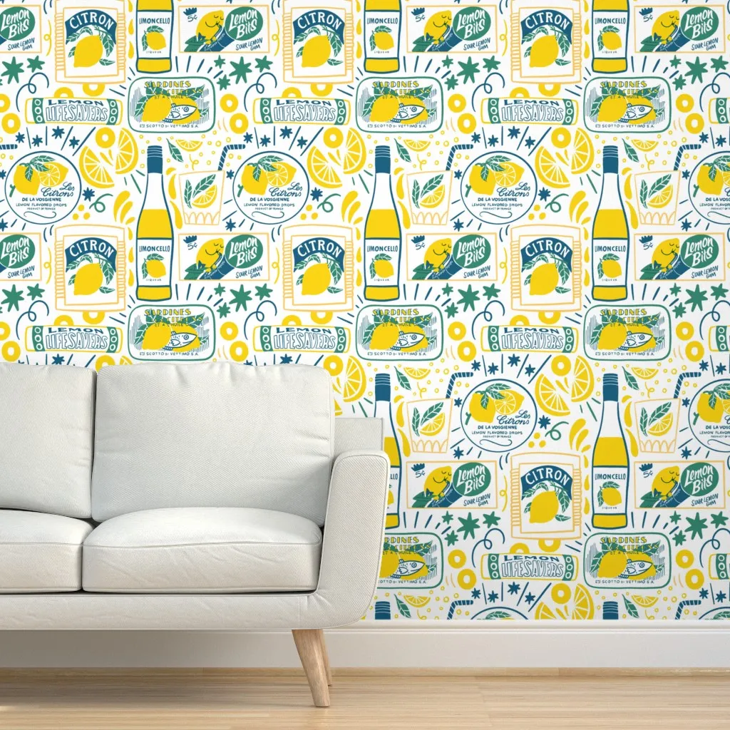 Peel and Stick Vintage Pop Lemon Wallpaper - Green, Beige product