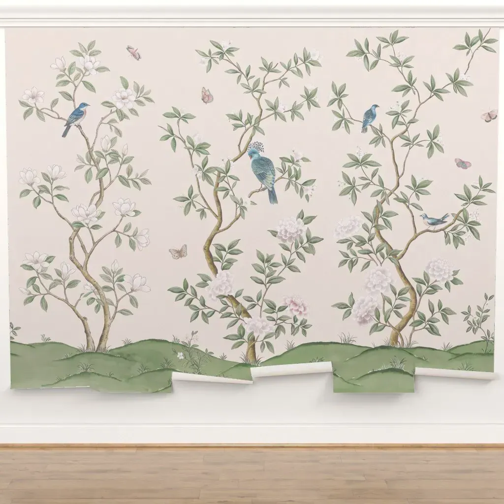 Peel and Stick Wall Mural Chinoiserie Garden Birds Butterflies - Blush product